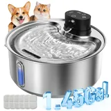 WILKIEE 5,5 L Trinkbrunnen für Hunde Katzen Edelstahl Kabellos (6 Filter)