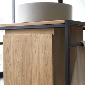 Tikamoon Waschtisch 60 cm aus Metall und Teakholz Materialmix industrieller Stil Einzel