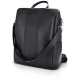 AfitLulu Rucksack Damen Klein Wasserdichter Rucksacks Kunstleder Schulrucksack mit Kordelzugtasche, Mini Klappe Daypack Vintage Kleiner Rucksack Reiserucksack mit Verstellbarem Gurt (Schwarz-L)