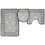 COFI 3 Teiliges Badematten-Set mit Muster aus Polyester Rutschfest und Waschbar Schwarz