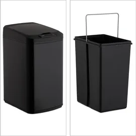 Relaxdays Sensor Mülleimer 12l, eckiger Abfalleimer mit Deckel & Inneneimer, Küche & Bad, Automatik Mülleimer, schwarz