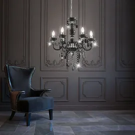 ETC Shop Hänge Leuchte Kronleuchter Fernbedienung Decken Lampe schwarz im Set inklusive RGB LED Leuchtmittel