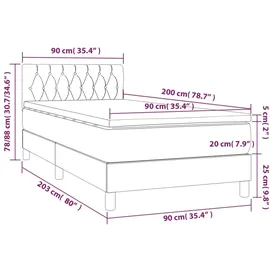 vidaXL Boxspringbett mit Matratze & LED Dunkelgrau 90x200 cm Stoff