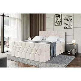 altdecor Boxspringbett mit Matratze Topper, Polsterbett mit Bettkasten VELANTO KING | Beige Casablanca | 140x200