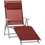 Outsunny Sonnenliege, Liegestuhl mit Kopfkissen, Gartenliege mit verstellbarer Rückenlehne, Relaxliege für Balkon, Mesh, Alu, Weinrot, 137 x 63,5 x 10
