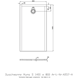 Hoesch Muna S 140x80x3cm, Steingrau, ohne Antirutsch