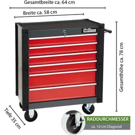 Trutzholm Werkstattwagen Stahl 78 x 64 cm rot abschließbar 6 Schubladen