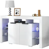 Merax Hochglanz-LED-Sideboard, Küchenschrank, Schrank, Buffet-Aufbewahrung, mit LED-Leuchten, Hochglanz-Buffetschrank