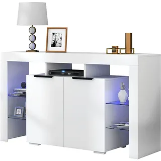 Merax Hochglanz-LED-Sideboard, Küchenschrank, Schrank, Buffet-Aufbewahrung, mit LED-Leuchten, Hochglanz-Buffetschrank