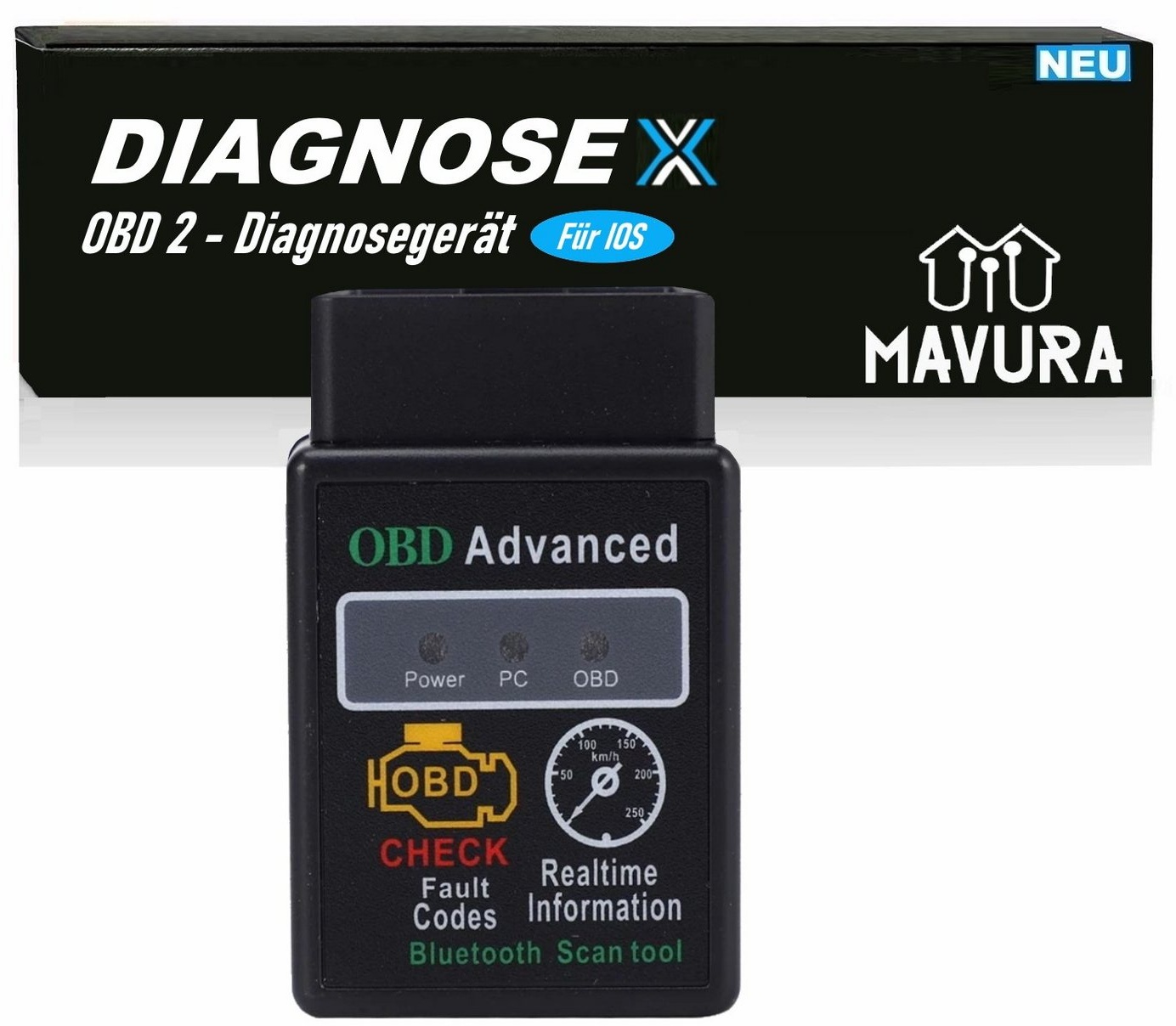 MAVURA OBD2-Diagnosegerät DIAGNOSEX OBD2 Diagnosegerät Bluetooth Autoscan Auslesegerät, Diagnose Gerät Auto Adapter für Apple Iphone iOS Smartphone Handy schwarz