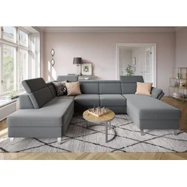 sit&more Wohnlandschaft SIT & MORE "Vincenzo U-Form", grau (hellgrau), B:317cm H:84cm T:93cm, Sofas, Wohnlandschaft, inklusive Kopfteilverstellung, wahlweise mit Bettfunktion, Bettkasten
