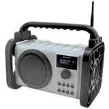 Soundmaster DAB80SG Baustellenradio DAB+ Bluetooth Akku IP44 spritzwassergeschützt Baustellenradio (DAB+, MW, PLL-UKW, FM, AM, 5 W, Baustellenradio, ABS-Gehäuse, IP44 Spritzwasserschutz, LED) grau|silberfarben