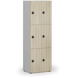 Holzspind mit Ablagefächern, 6 Fächer, RFID-Schloss, grau/Eiche natur
