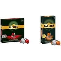 Jacobs Kaffeekapseln Lungo Classico, Intensität 6 von 12, 20 Nespresso®* kompatible Kapseln, 10 x 20 & Kapseln Espresso Classico, Intensität 7,100 Nespresso®* kompatible Kaffeekapseln, 10x10 Getränke
