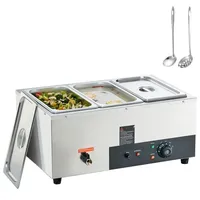 Edelstahl Buffetwärmer - Speisewärmer 1500 W - 3 x 8,8 L Buffetbehälter - 176 x 325 x 150 mm - Jede Heizplatte verwendbar inkl. Deckel & Ablaufhahn