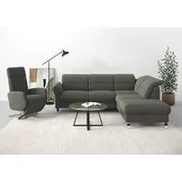 Ecksofa SIT & MORE "Grenoble L-Form mit Federkern" Sofas Gr. B/H/T: 247cm x 85cm x 222cm, Struktur fein, Ottomane rechts, ohne Bettfunktion-ohne Armteilverstellung-ohne Kopfteilverstellung, grau (anthrazit) wahlweise mit Bettfunktion, Bettkasten, Arm- und Kopfteilverstellung