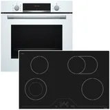 Bosch Weiss Backofen Kochfeld Set 3D Heissluft Hydrolyse Glaskeramik Zweikreiszone