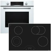 Bosch Weiss Backofen Kochfeld Set 3D Heissluft Hydrolyse Glaskeramik Zweikreiszone
