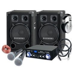 McGrey DJ Karaoke Komplettset PA Anlage Party-Lautsprecher (Bluetooth, 400 W, Partyboxen 25cm (10 zoll) 2-Wege System – inkl. Endstufe & Mikrofone) schwarz