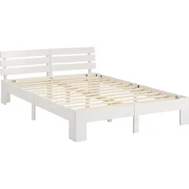 Homestyle4u Holzbett 180 x 200 cm mit Lattenrost Weiss Kiefer Massivholz - Weiß