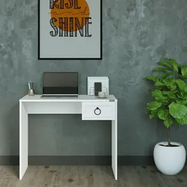 Skye Decor Modern Study Desk, White, 90 x 75 x 51 cm | 100% Melamine Coated Particle Board, 16 mm Thickness | Features Multiple Shelves & Drawer, Stylish & Functional