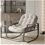 PXloue Schaukelstuhl Stillsessel Relaxsessel Loungesessel, Mit Klappbare Fußstützen, Ablagefunktion,Rattanstuhl mit Stahlrahmen grau 94.5 cm x 93.5 cm x 89.5 cm