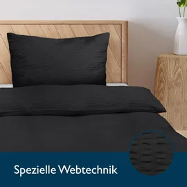 Beautissu Seersucker Schwarz 155 x 220 cm + 80 x 80 cm