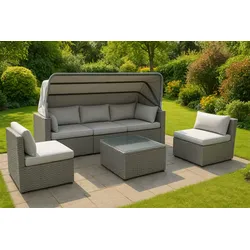 OUTFLEXX Gartenlounge, grau/beige, modular verstellbar, Alu/Polyrattan, inkl. Sonnenschutz