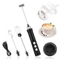 Ozvavzk Elektrischer Milchaufschäumer mit Drei Quirl, USB Wiederaufladbar Milchschäumer Schneebesen, Handheld Milk Frother Edelstahl Aufschäumer für Kaffee/Latte/Cappuccino/Heiße Schokolade/Matcha