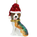 SIKORA Beagle mit Weihnachtsmütze besondere Weihnachtskugel Glas Christbaumschmuck Deko Figur Weihnachten Anhänger Ornament - Trend Line - BS488