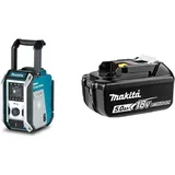 Makita DMR115 Akku-Baustellenradio (ohne Akku, ohne Ladegerät), Türkis, Schwarz, Silber & 197280-8 Akku-BL1850B Li 18V 5Ah