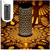 Marrakesch Orient & Mediterran Interior Marrakesch Solarlaterne für außen mit Henkel aus Metall 30cm Groß | Orientalische Outdoor Solar LED Laterne Fava Schwarz IP65 Wasserdicht als Gartendeko Deko