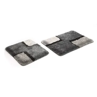 Goodway 2-teiliges Badematten Set │ Badteppich │ Badvorleger Paris grau-schwarz 58x90cm und 55x55cm