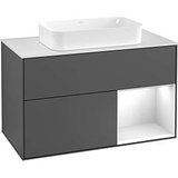 Villeroy & Boch Villeroy und Boch Finion Waschtischunterschrank F661HGPD 100x60,3x50,1cm, Regal rechts Midnight Blue Matt Lacquer, Black matt lacquer