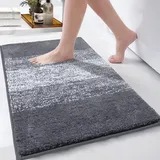 Enyhom Super Weich Badematten Grau Mikrofaser Hochflor Badezimmerteppich rutschfeste Maschinenwaschbar Badteppich Duschmatten Saugfähig Badvorleger, 50 x 80 cm