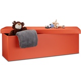 Relaxdays Faltbare Sitzbank HxBxT 38 x 114 cm, XL Kunstleder Sitztruhe, Aufbewahrungsbox mit Stauraum, Orange