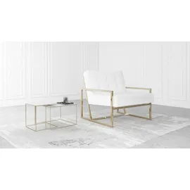 s-style möbel Loungesessel Mit Goldenen Füßen Aus Weiß, Bouclé-stoff