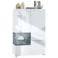 Vladon Vitrine, Grau, 91.5x136.5x37 cm, Wohnzimmer, Wohnwände, Vitrinenschränke