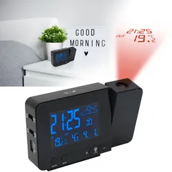 Projektions-Wecker mit Funk-Wetterstation, USB-Port, Aussensensor, schwarz, Zeitanzeige, Kalender, Temperaturanzeige Innen und Aussen