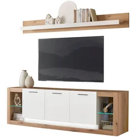 Home Affaire Wohnwand HOME AFFAIRE "Brixen, moderne Anbauwand, Wohnzimmer-Set, Eiche Evoke Dekor mit Weiß", weiß (eiche evoke, weiß), B:198cm H:170cm T:43cm, Holzwerkstoff, Kastenmöbel-Sets, Wohnwand, enthält Lowboard und Wandboard