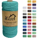 Uiopa Makramee Garn 2mm x 200m, Natürliche Makramee Schnur 3 Stränge Baumwollgarn, Makramee Garn 2mm Farbig für DIY Handwerk Gestrickte Wandbehang Boho Deko (Pfauenblau)