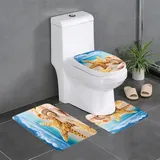 KGDHY Badezimmermatten-Sets 3-Teilig,Seesterne und Muscheln am Strand mit blauem Himmel (1),Bad und WC-Vorleger-Set,rutschfeste Badezimmerteppiche wasserabsorbierende