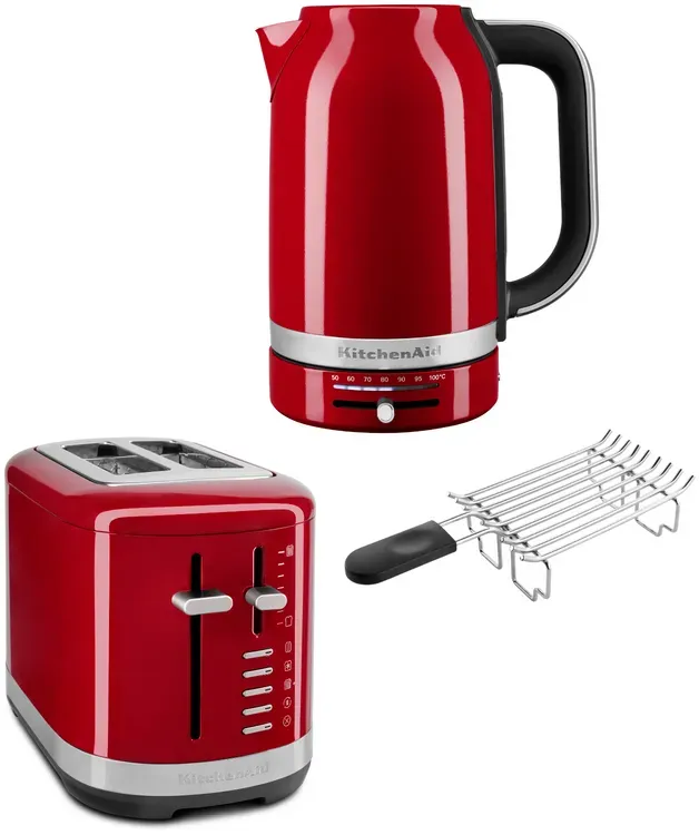 KitchenAid Frühstückspaket inkl. Wasserkocher 5KEK1701, Toaster 5KMT2109 + Brötchenaufsatz - Empire Rot