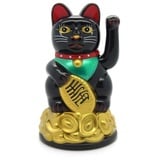 Starlet24 winkende Glückskatze Winkekatze Lucky Cat Maneki-Neko Katze Glücksbringer (Schwarz, 11cm)