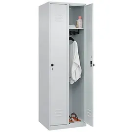 Californian Products CP Spind Classic PLUS, 2 Abteile, 1850x600x500mm, 7035/7035 Verschluss Sicherheits-Drehriegel 3 Garderobenhaken