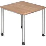 Hammerbacher Schreibtisch nussbaum quadratisch, 4-Fuß-Gestell silber 80,0 x 80,0 cm