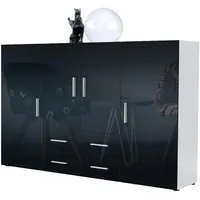 Vladon Highboard, Schwarz Hochglanz, 166x106x35 cm, Wohnzimmer, Kommoden &