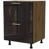 Feldmann-Wohnen Auszugsunterschrank Essen (D2A/60/1A, 2 Schubladen + Innenschublade, HETTICH InnoTech Atira, 1-St., moderne Optik, lackierte Fronten) 60x50x82cm Eiche Artisan - schwarz Hochglanz (ES-D2A/60/1A) schwarz