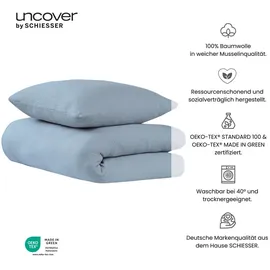 SCHIESSER Uncover by Schiesser Bettwäscheset Lennox - Musselin - 2-teilig - 135x200cm - Hellblau