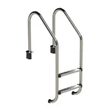 HAF Poolleiter Ideal Tiefbeckenleiter 2-stufig Weit V2A Poolleiter Schwimmbadleiter (Für Einbaubecken mit Überlaufrinne, Poolleiter aus hochwertigem V2A Edelstahl), Mit rutschfesten Edelstahlstufen 2-stufig weit